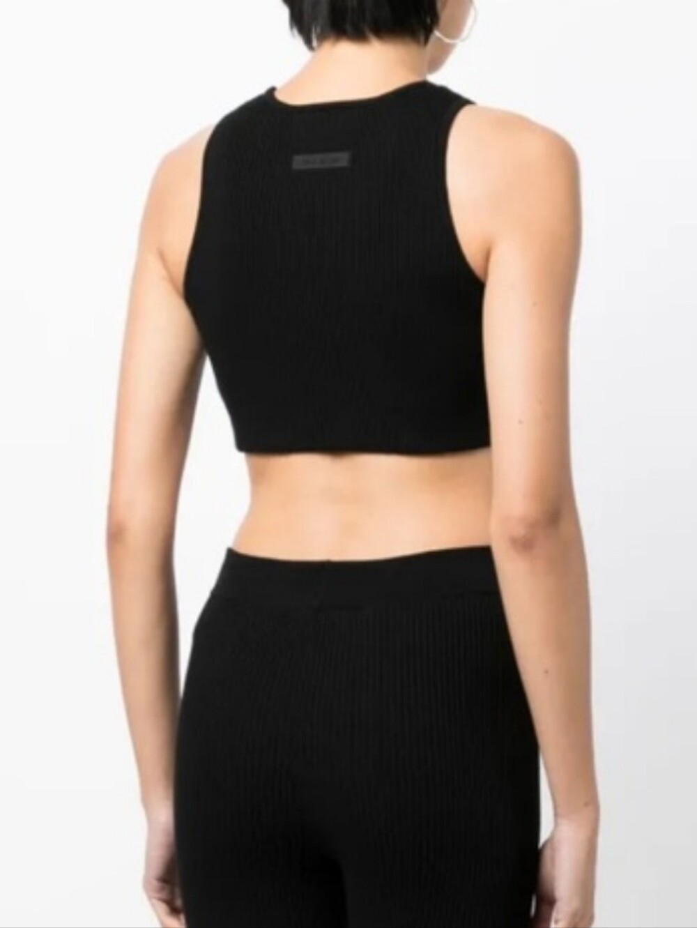 Fear of God Essentials logo-patch ribbed Knit crop top Black Like New - Picture 3 of 10